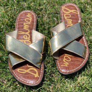Sam Edelman Gold Metallic Kora Slide Sandals 6
